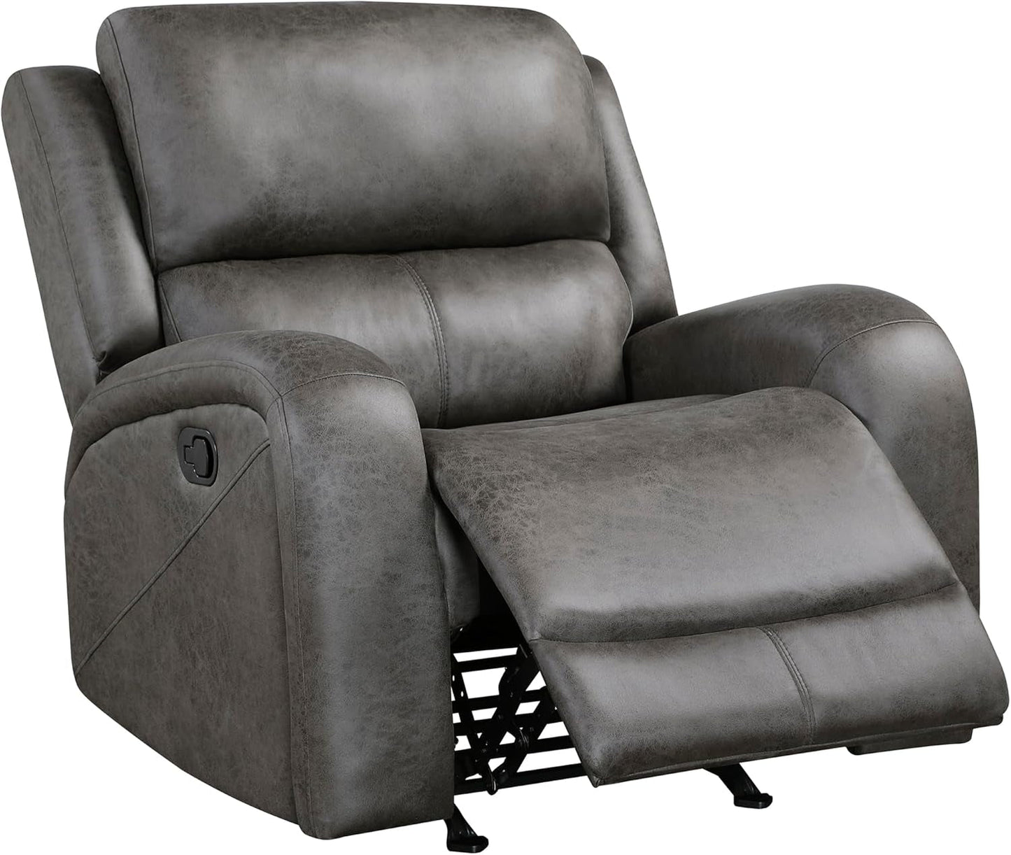 Grey Rocker Recliner Chair With Manual Recline Living Room featuring waterfall back design and plush cushions for comfort.