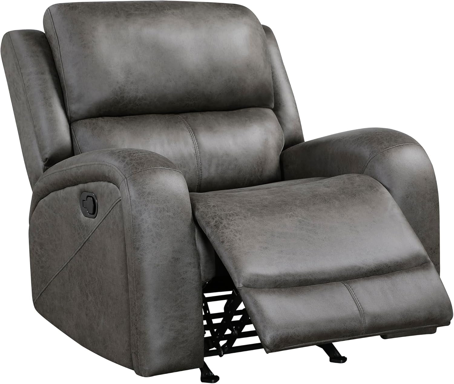Grey Rocker Recliner Chair With Manual Recline Living Room featuring waterfall back design and plush cushions for comfort.