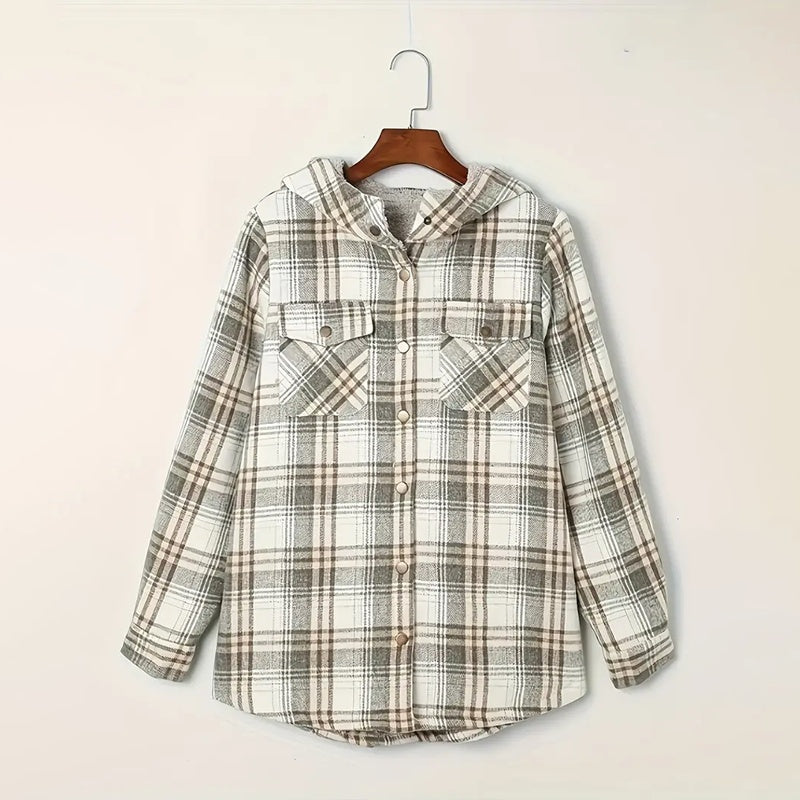 Women's Plaid Button-Up Long Sleeve Jacket