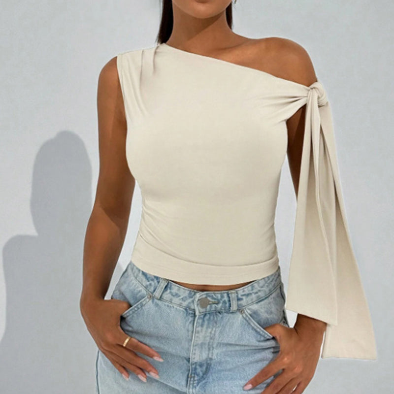 Women’s One-Shoulder Asymmetrical Tie Shoulder Top – Going Out & Party Shirt