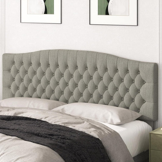 Upholstered King Headboard with Tufted Design and Legs in a modern bedroom setting
