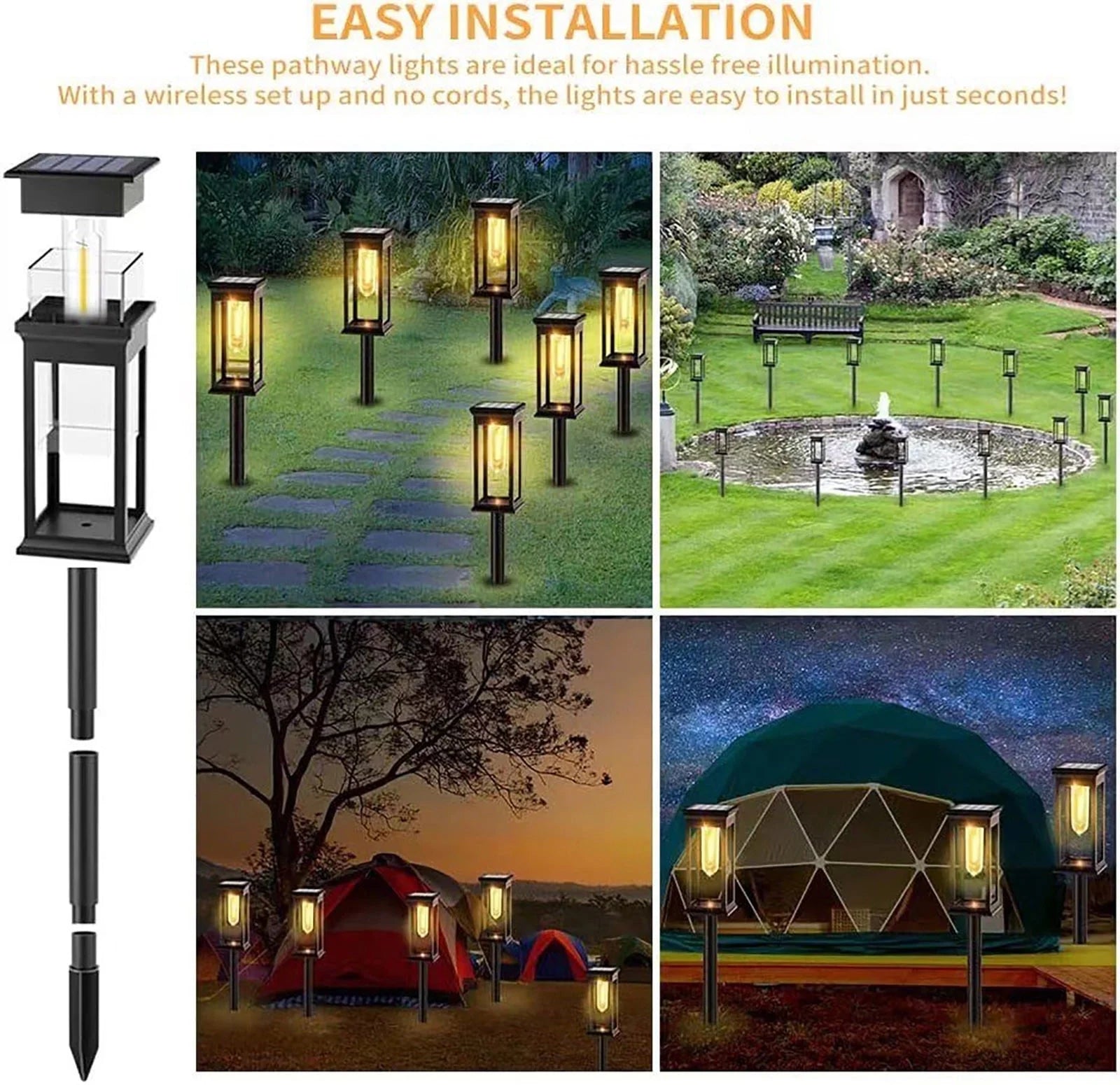 Illuminate gardens with Kidsjoy Solar Pathway Lights – 6 Pack, showcasing classic lantern-style design for outdoor ambiance.