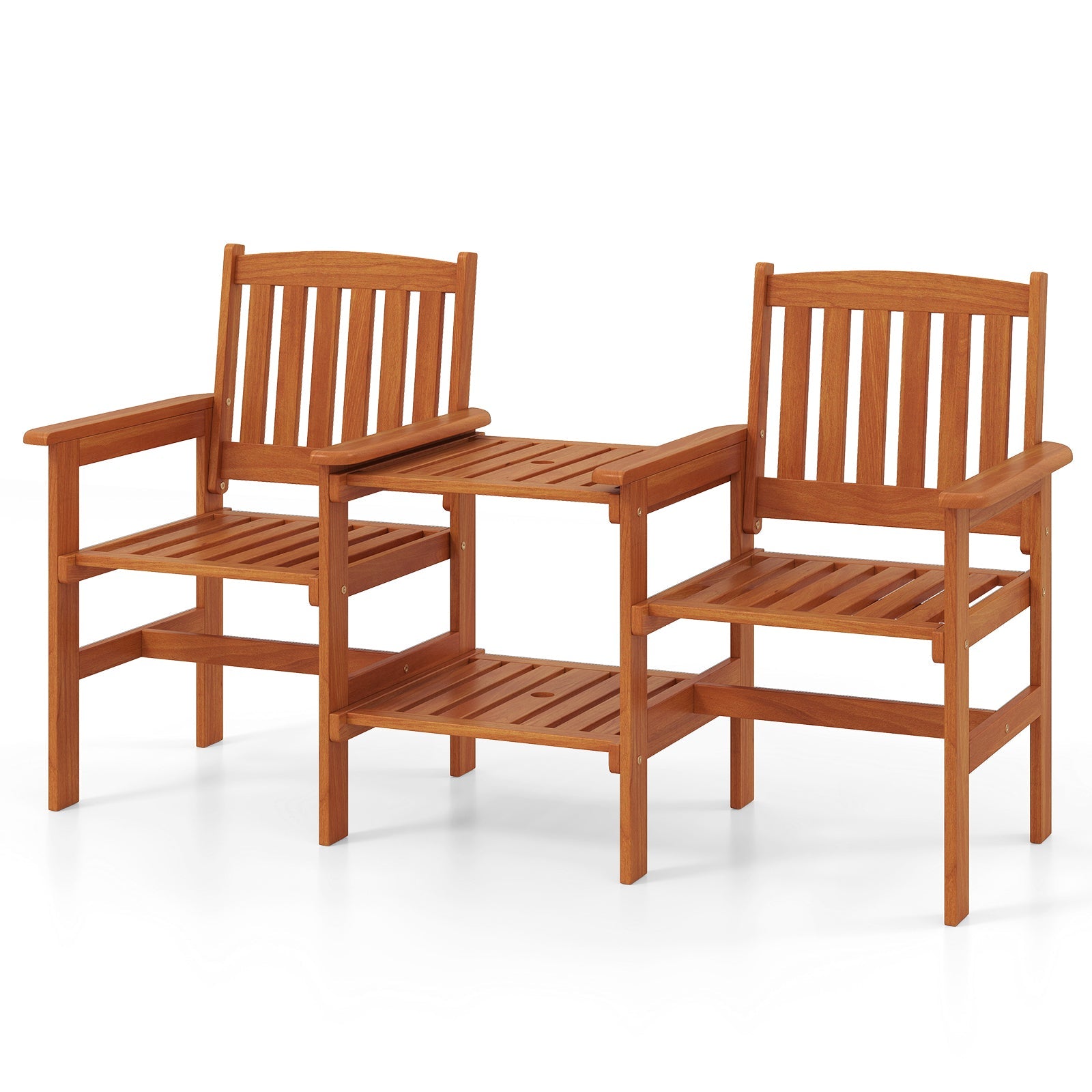 2-Seater Outdoor Patio Furniture Set with 1.57 Inch Umbrella Hole, solid wood structure, natural rustic charm, ergonomic design