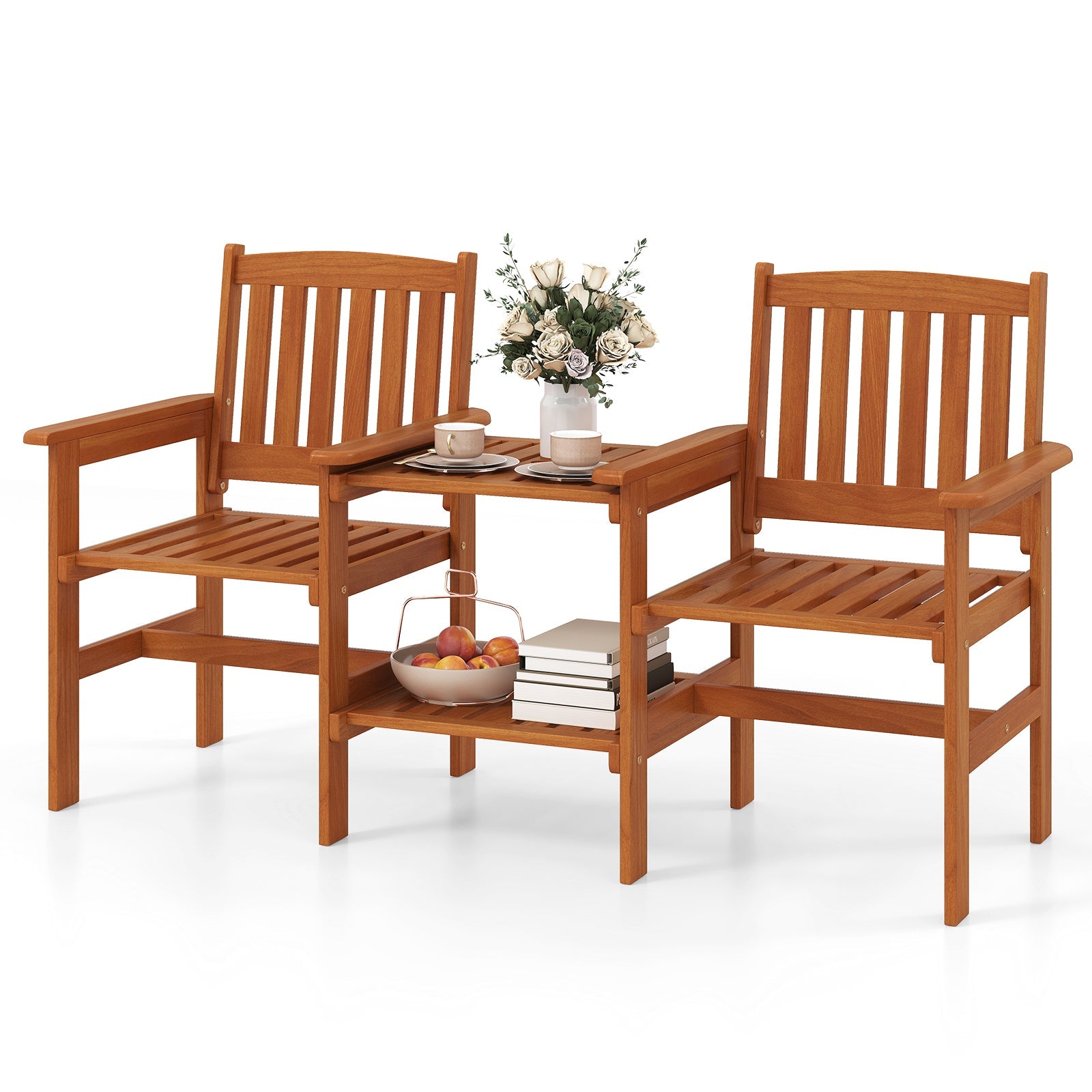 2-Seater Outdoor Patio Furniture Set with 1.57 Inch Umbrella Hole in solid wood with ergonomic design and reinforced crossbar