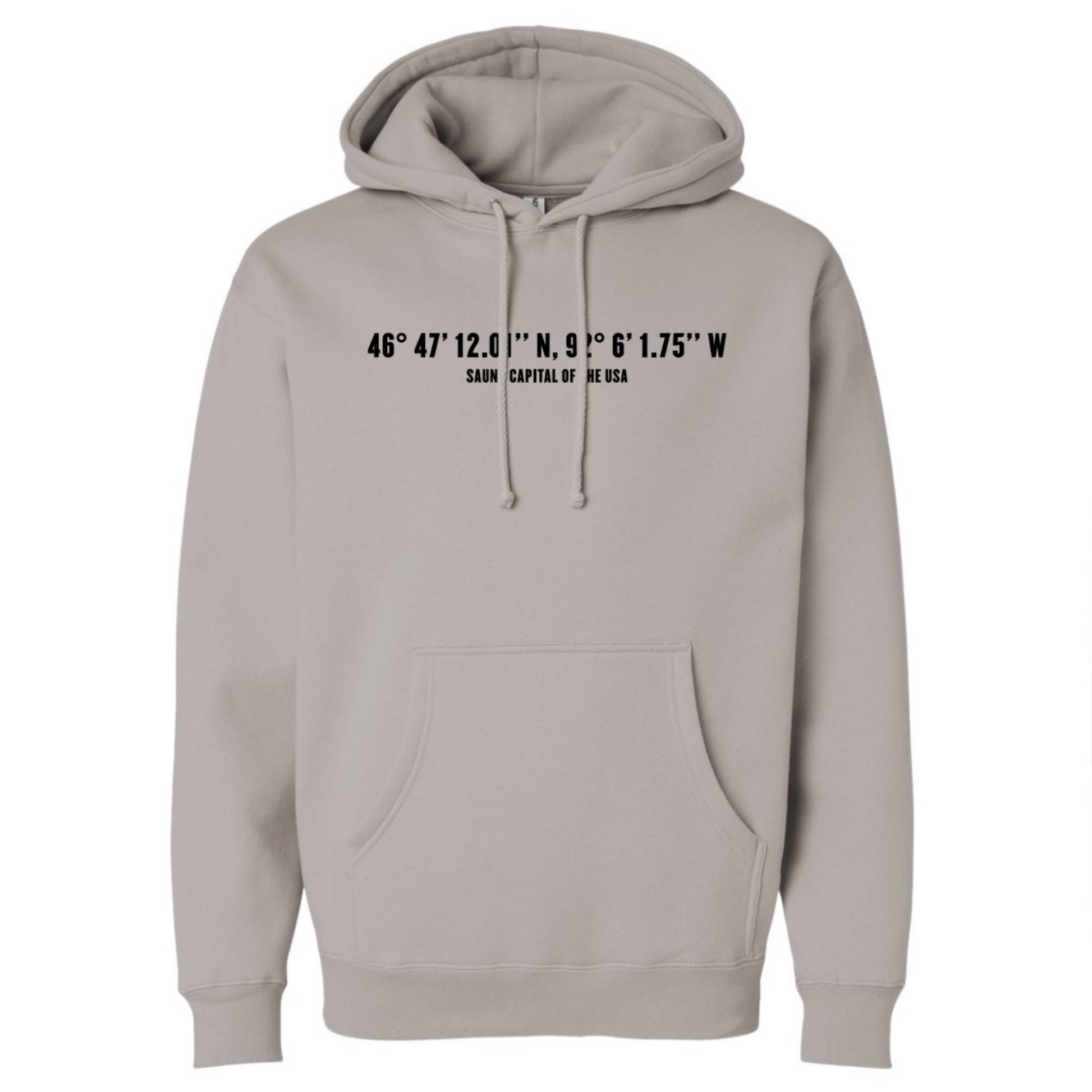 Cement Sauna Capital Hoodie in light gray with coordinates design, perfect for sauna sessions and everyday wear, front view