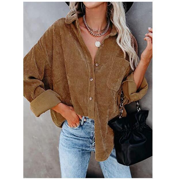 Corduroy Country Chic Shirt – Stylish Single-Breasted Cowgirl Shirt in casual brown with relaxed fit