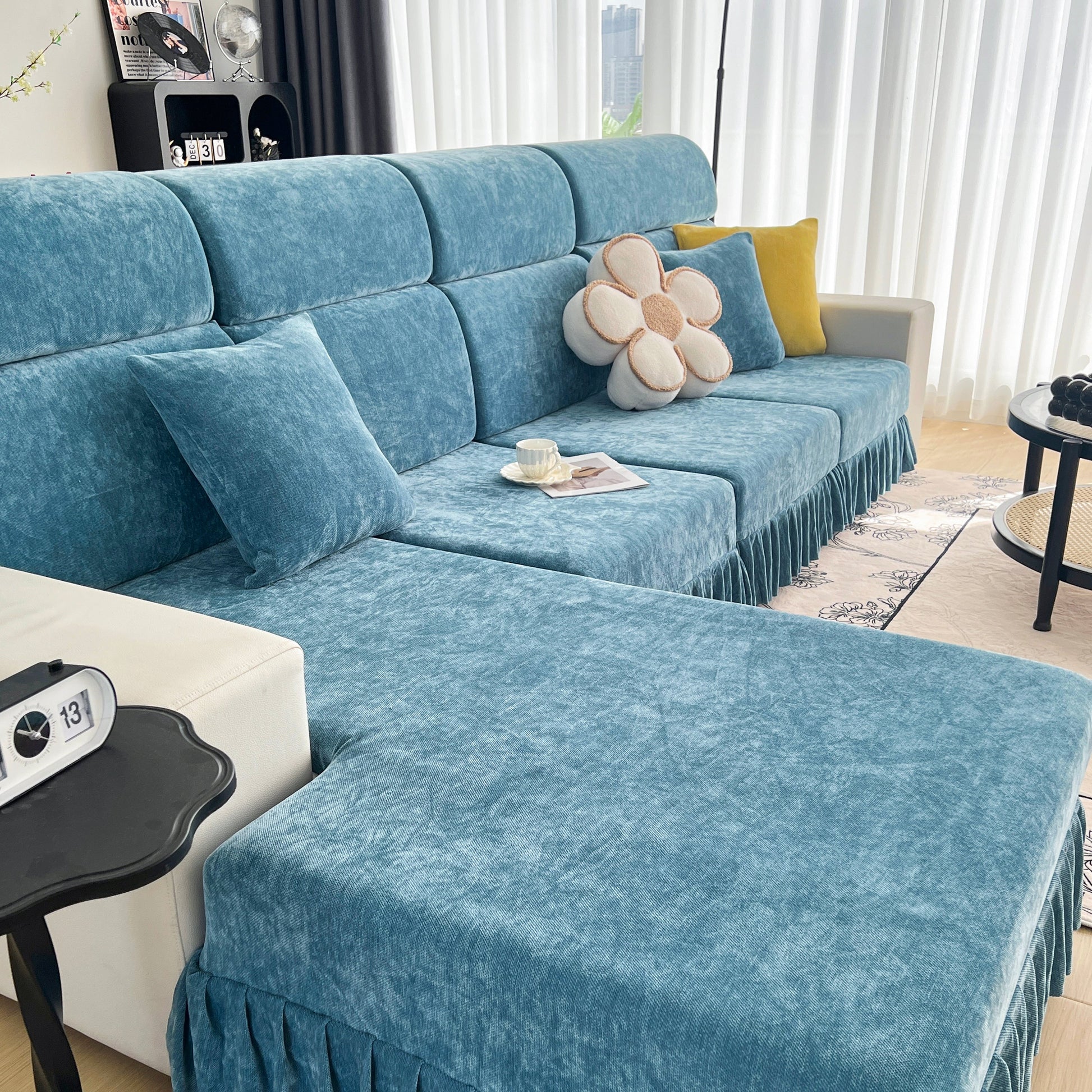 Universal Elastic Skirt Sofa Slipcover, Stretch Sofa Cushion Cover For Bedroom Office Living Room in a modern setting