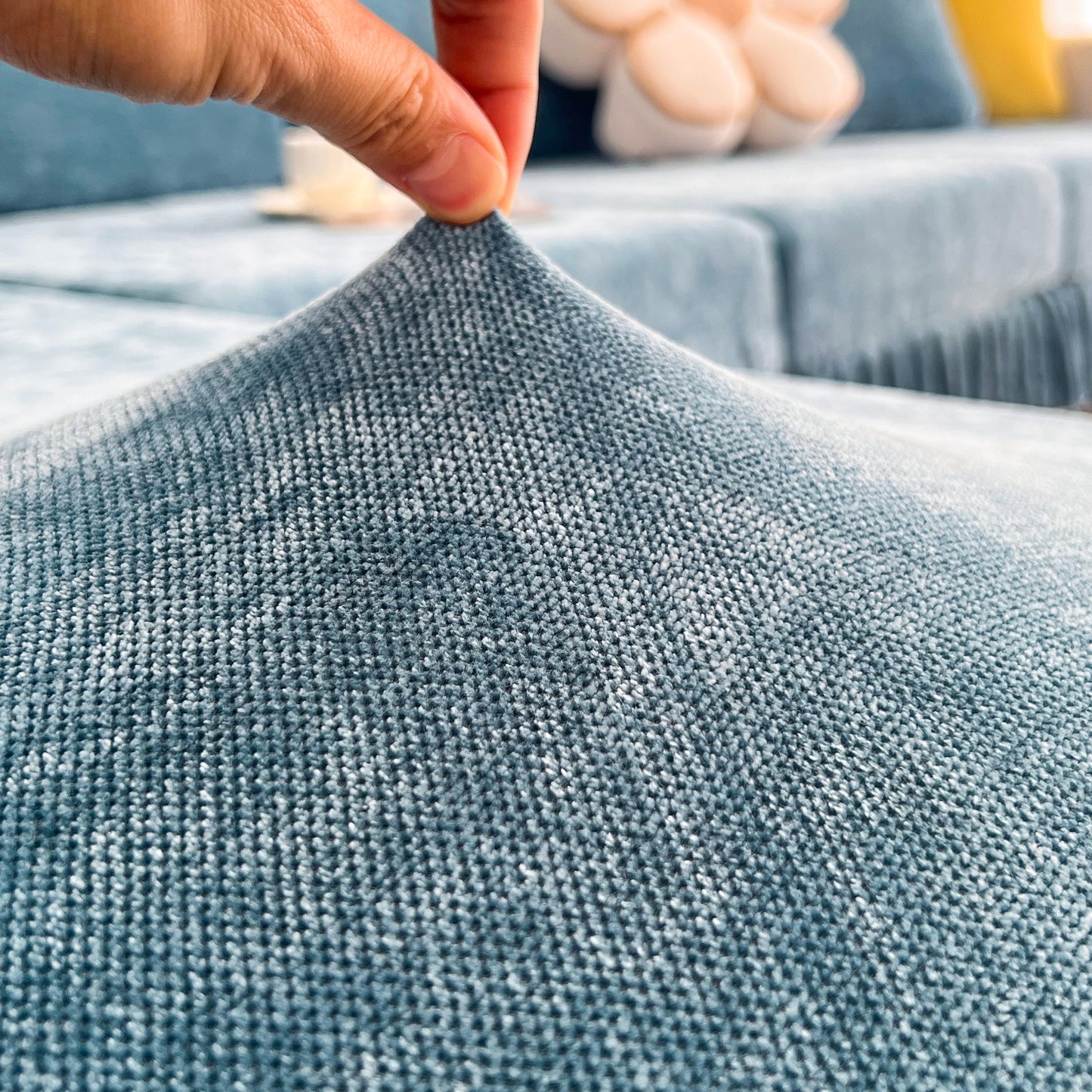 Close-up of Universal Elastic Skirt Sofa Slipcover, Stretch Sofa Cushion Cover for Bedroom Office Living Room in soft chenille fabric