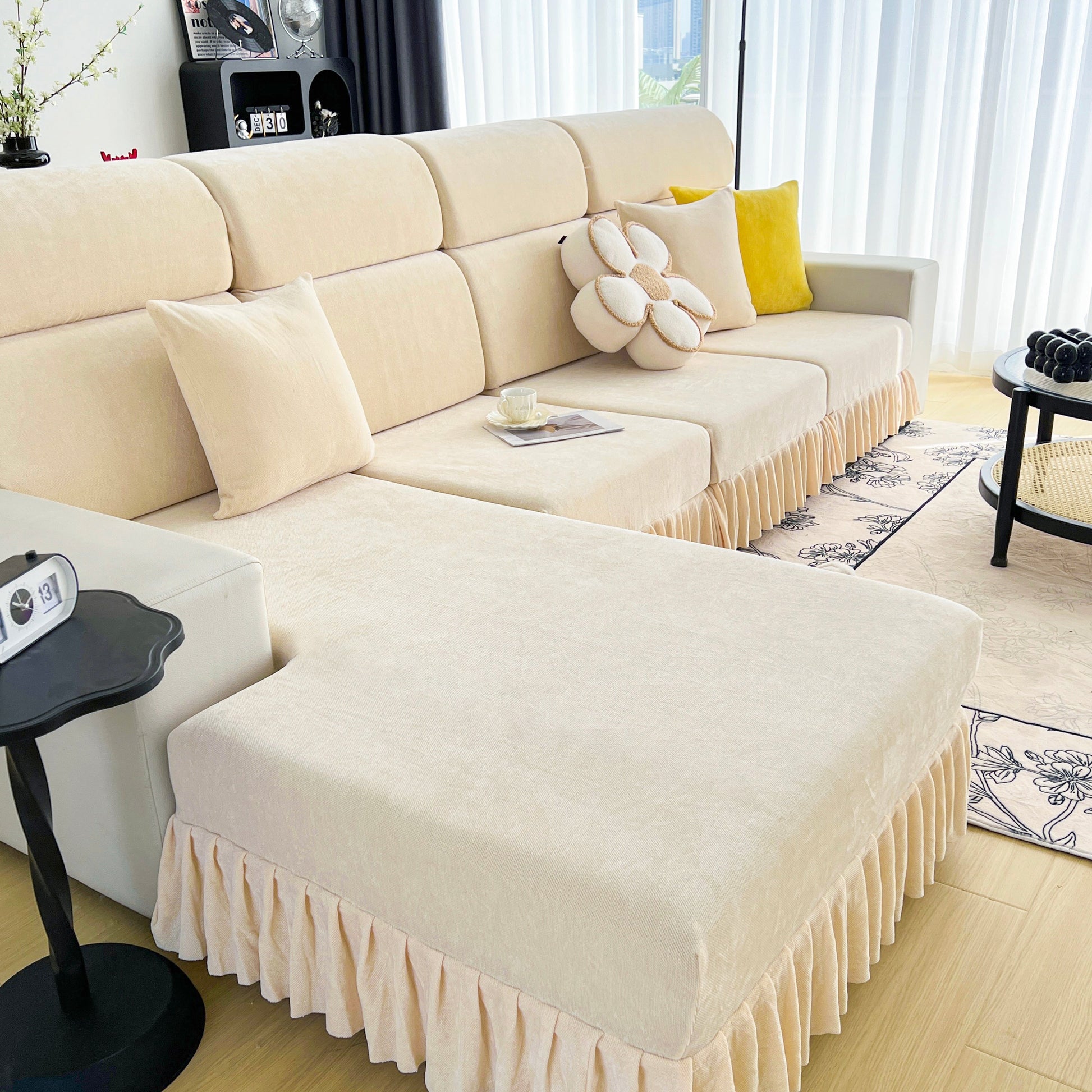 Universal Elastic Skirt Sofa Slipcover, Stretch Sofa Cushion Cover For Bedroom Office Living Room in cozy setting