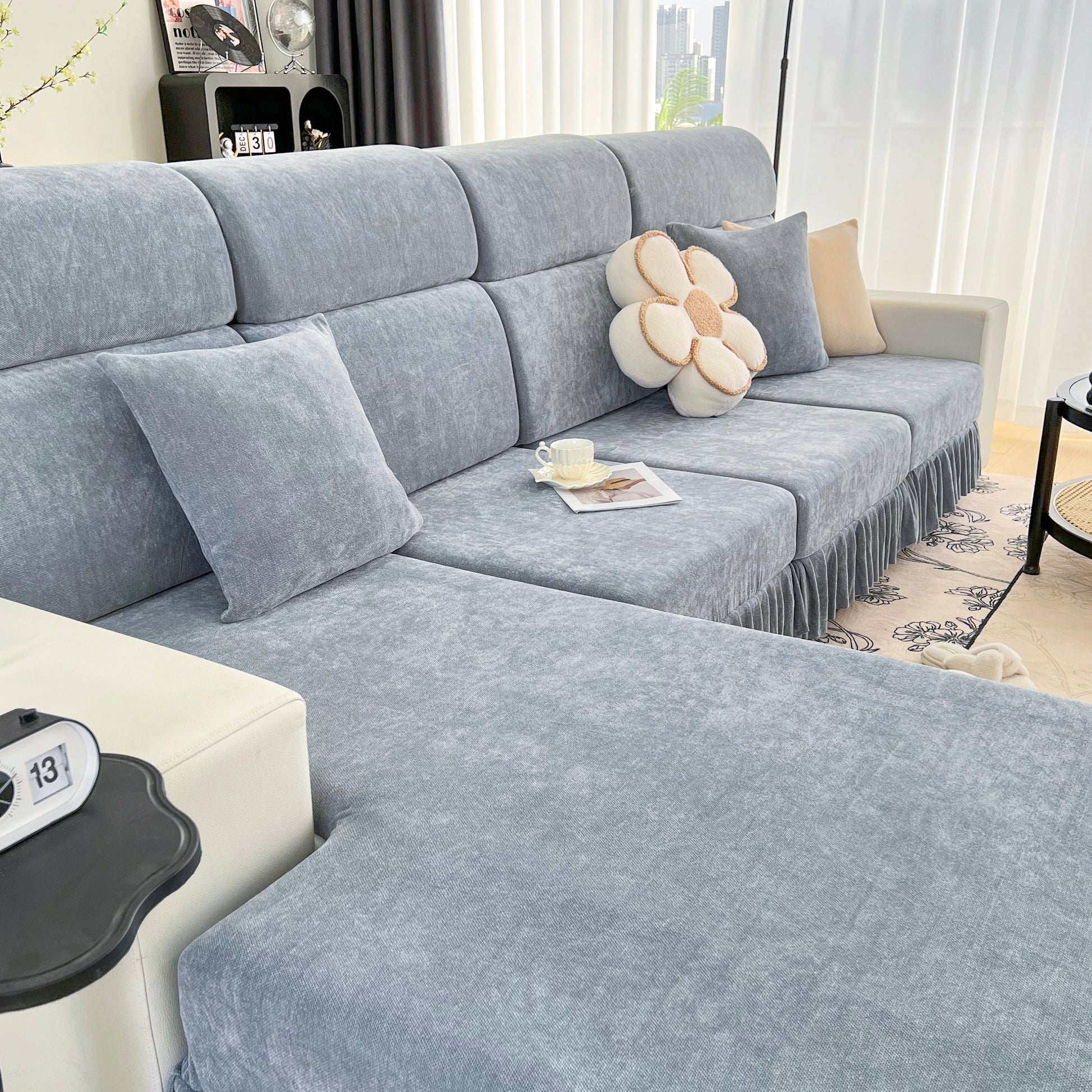 Universal Elastic Skirt Sofa Slipcover, Stretch Sofa Cushion Cover For Bedroom Office Living Room in a cozy setting