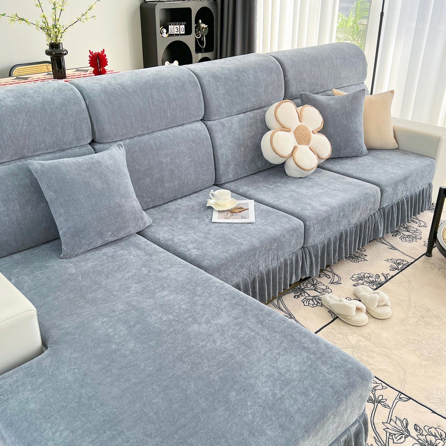 Universal Elastic Skirt Sofa Slipcover, Stretch Sofa Cushion Cover For Bedroom Office Living Room on modern sectional sofa