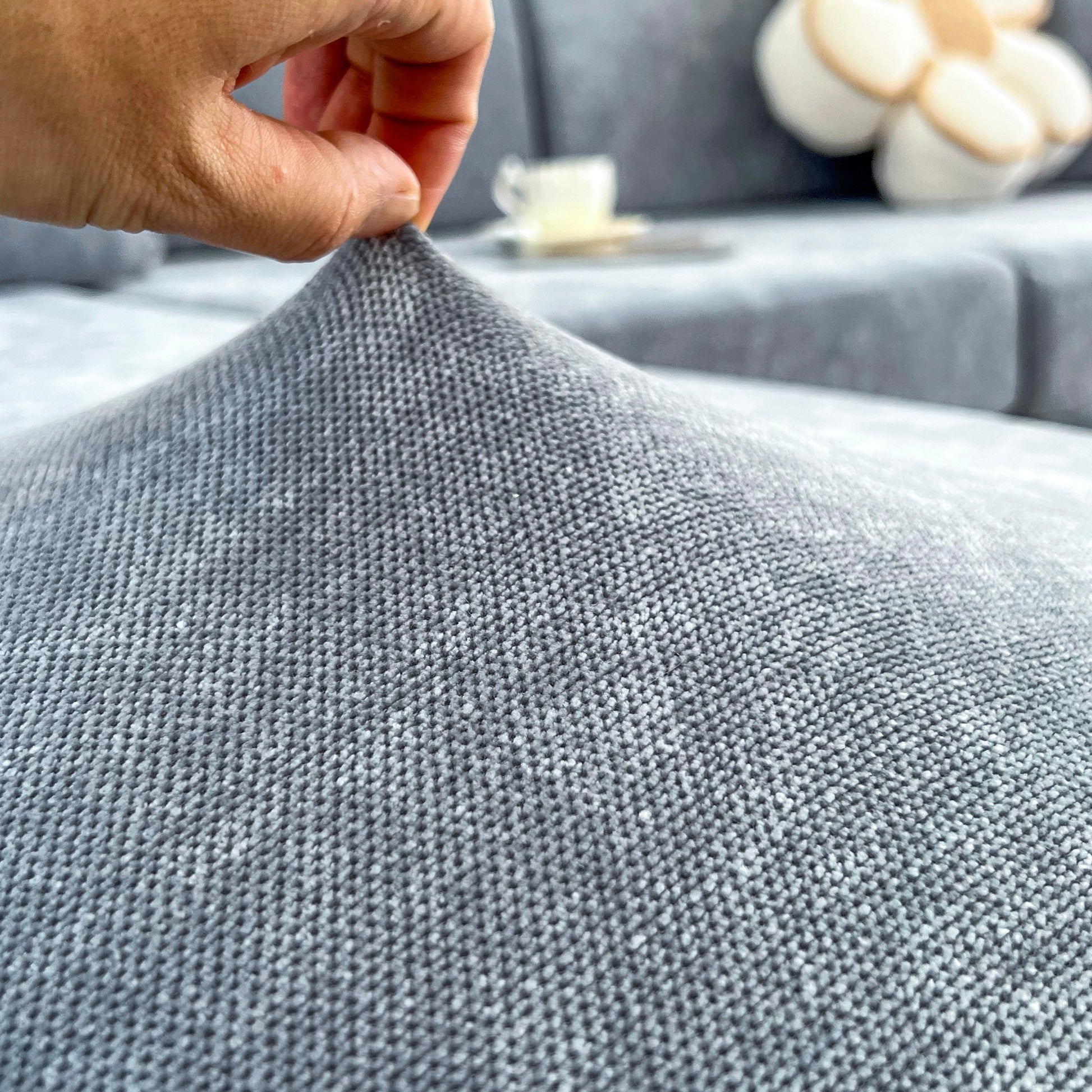 Universal Elastic Skirt Sofa Slipcover, Stretch Sofa Cushion Cover For Bedroom Office Living Room in grey chenille fabric