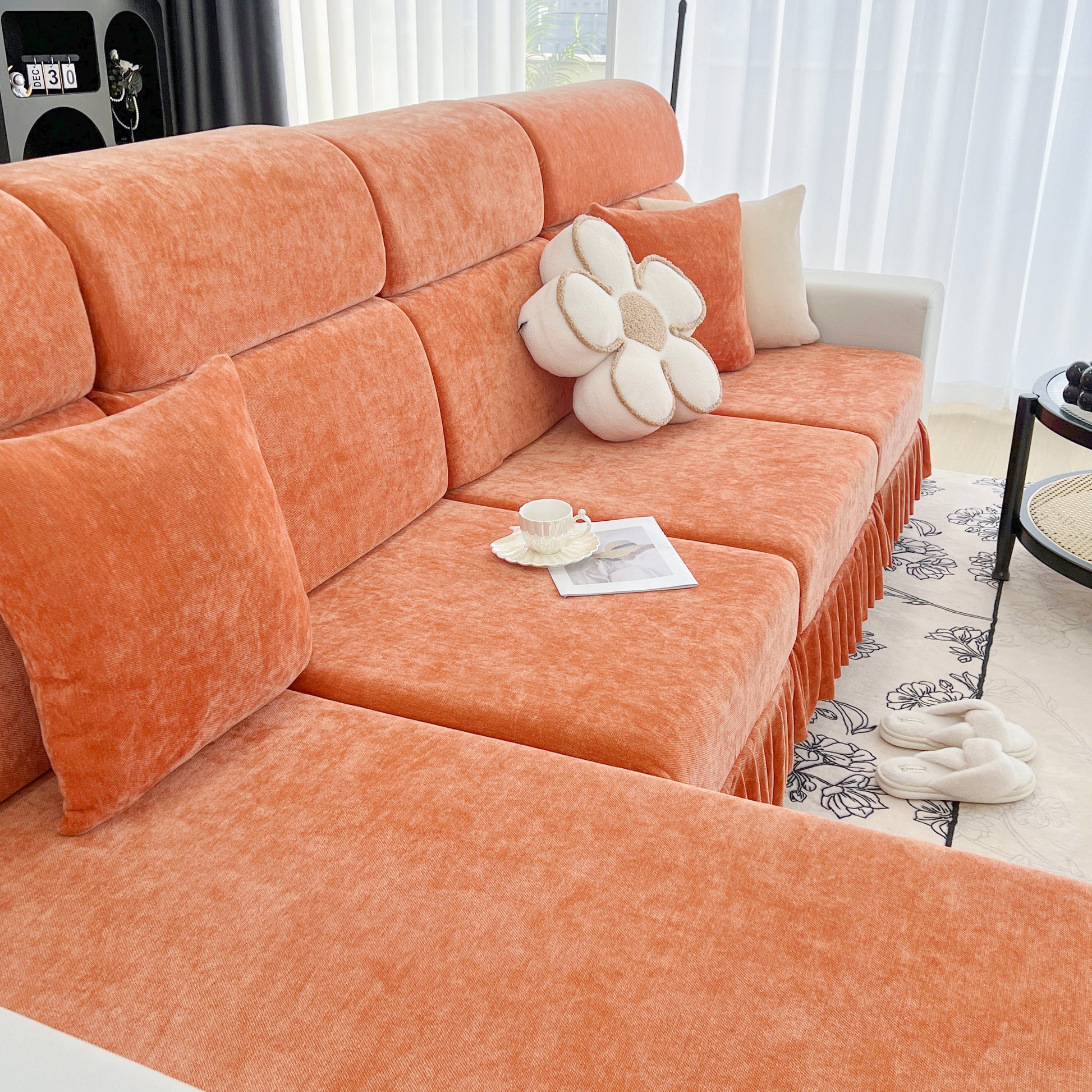 Universal Elastic Skirt Sofa Slipcover, Stretch Sofa Cushion Cover For Bedroom Office Living Room in luxurious Chenille fabric