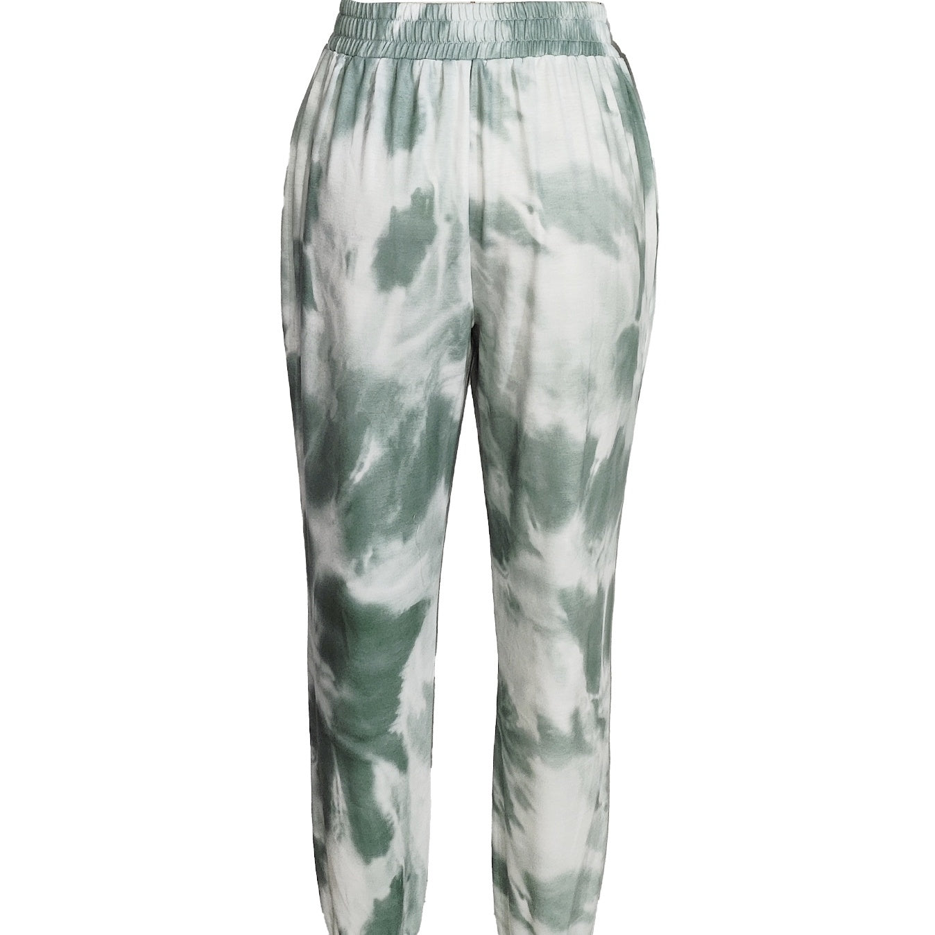 Ladies' Sports And Leisure Tie Dye Pants, Trendy Pants in green and white, long casual fit for spring and summer, machine washable, polyester.