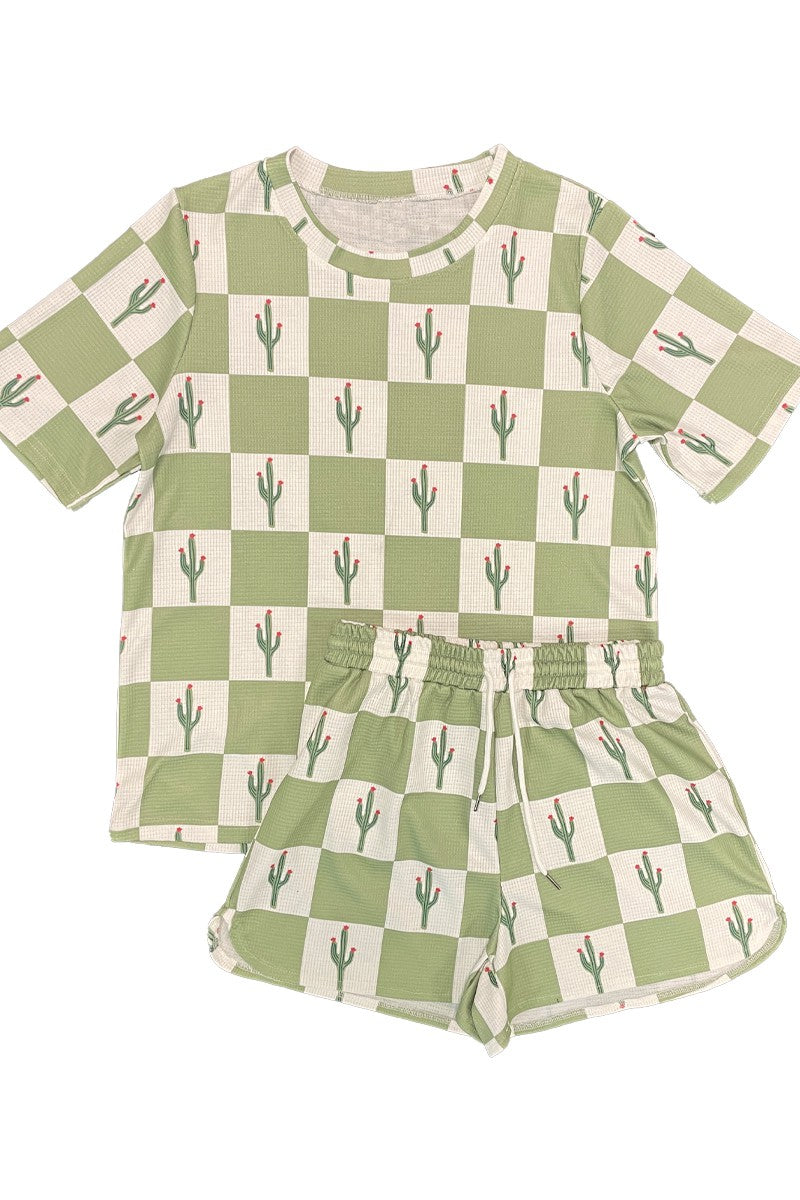 Novelty printed waffle shorts set