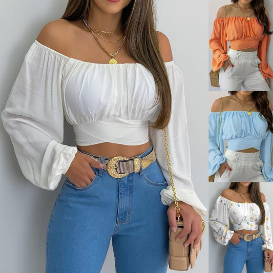 Off Shoulder Cross Tie Long Sleeve Top | Sexy & Trendy Cowgirl Look in various colors - fashion and style