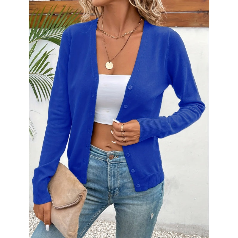 Women’s V‑Neck Button‑Down Cardigan Knit Sweater