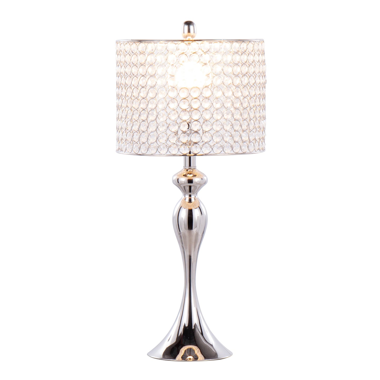 Ashland 27' Contemporary Metal Table Lamp in Polished Nickel with Round Clear K9 Crystal Beads and Polished Nickel Shade from Grandview Gallery by LumiSource - Set of 2