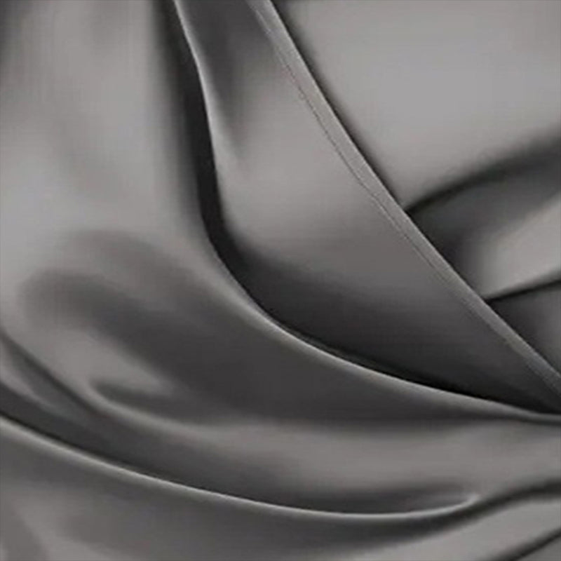 Women's Elegant Cross V-Neck Blouse, Ruffle Detail Button Accent Office Shirt in silky gray fabric