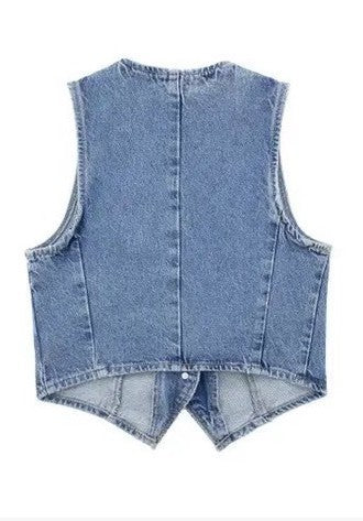 Cropped button front denim vest