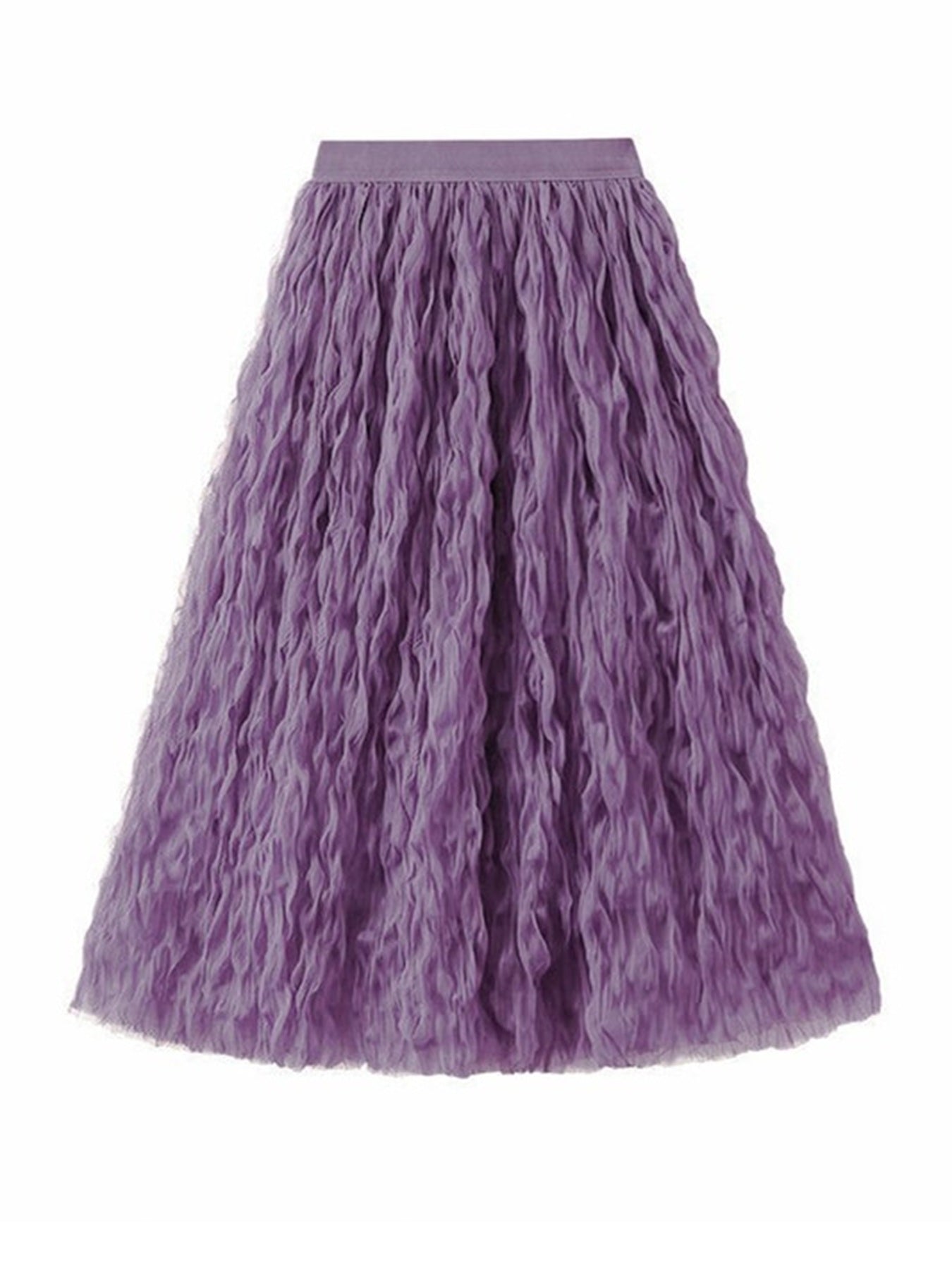 Midi Mesh Skirt in purple with elegant layered tulle design, creating a soft and romantic silhouette for any occasion.