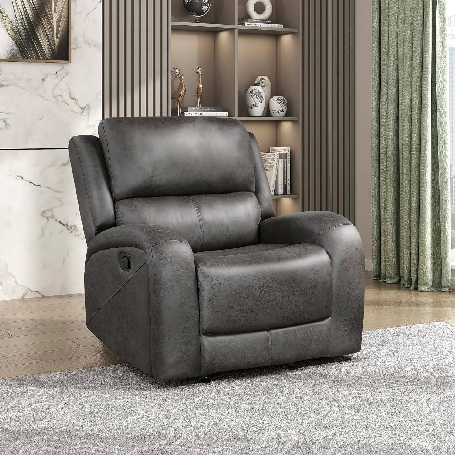 Grey Rocker Recliner Chair With Manual Recline Living Room, providing comfort and style, ideal for any home space.