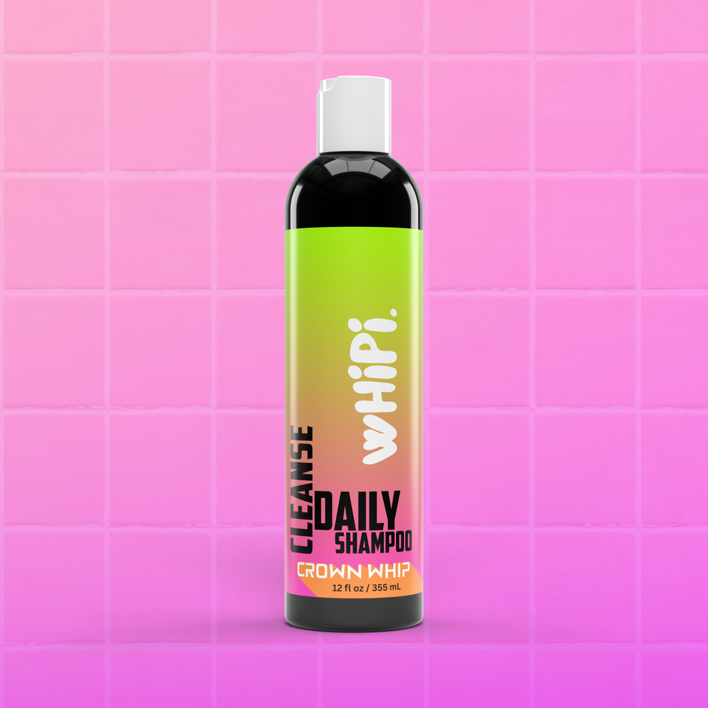 Cleanse – Crown Whip Daily Shampoo on a pink tiled background