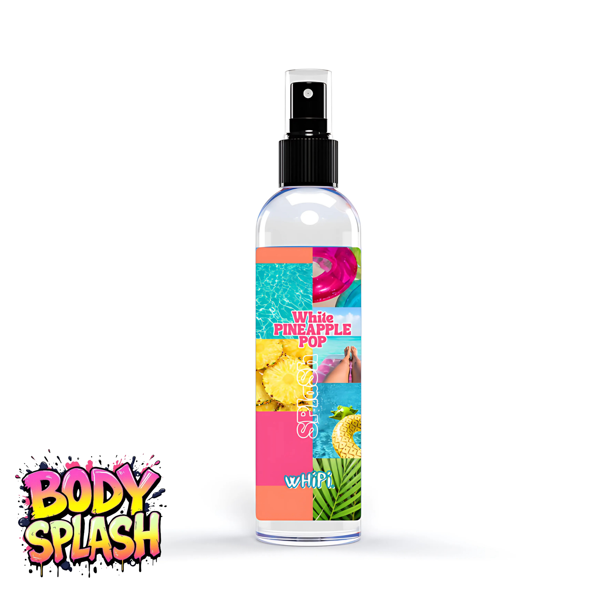 Body Mist- White Pineapple Pop Body Mist bottle with colorful label design.