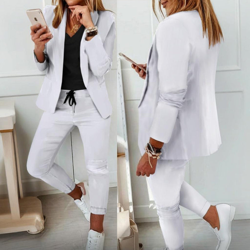 Women’s Notch-Lapel Blazer & Drawstring Pants Suit Set