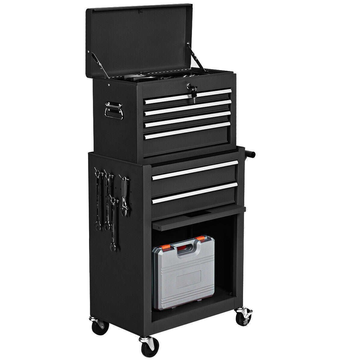 Rolling Cabinet Storage Chest Box Garage Toolbox-Black with lockable design and universal wheels