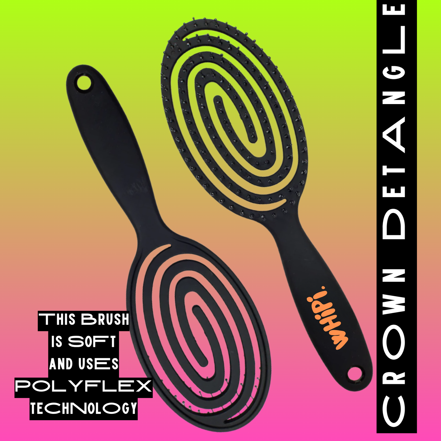 Detangle- Crown Detangle Brush Black with Poly Flex Technology for pain-free hair detangling
