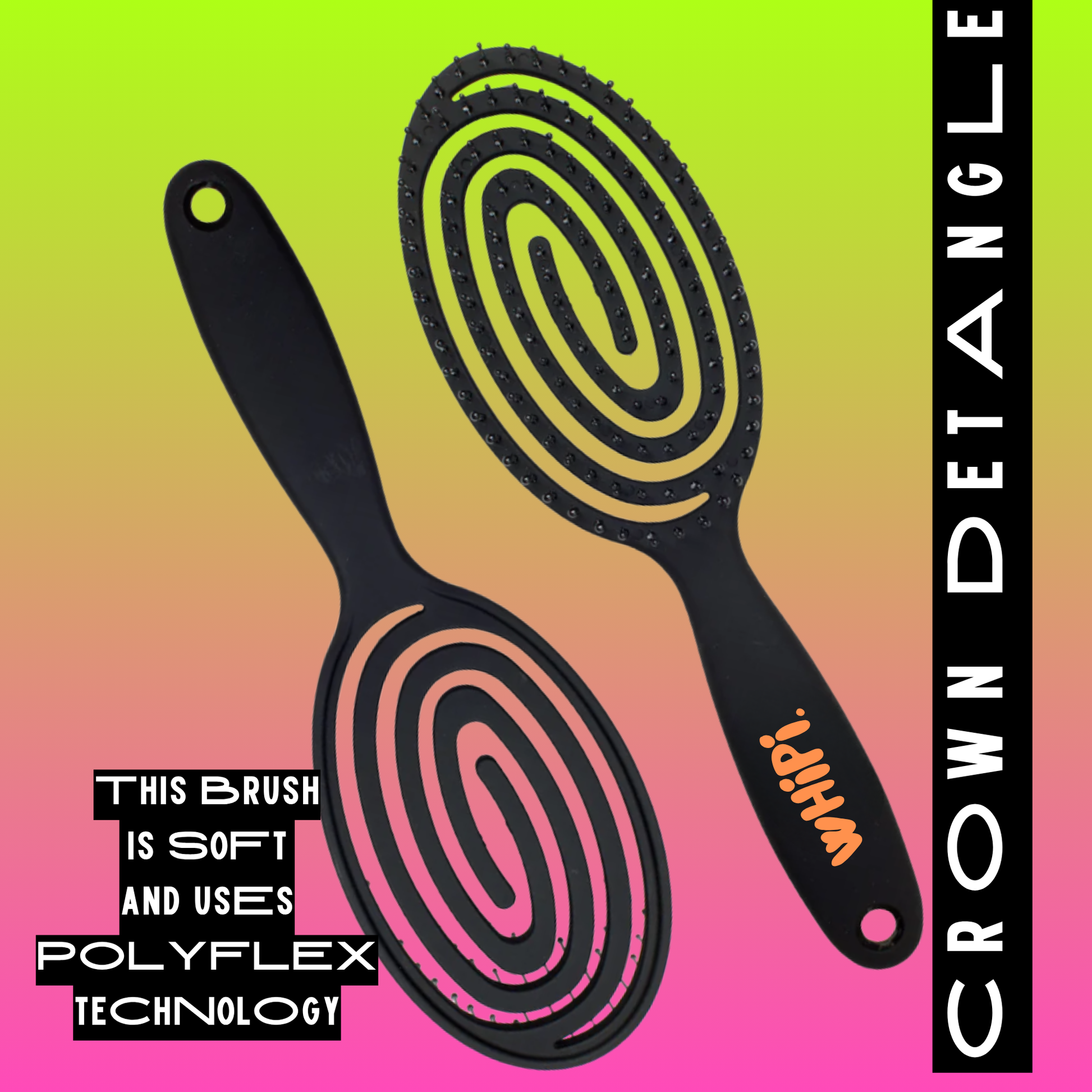 Detangle- Crown Detangle Brush Black with Poly Flex Technology for pain-free hair detangling