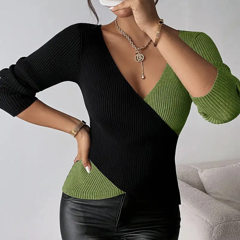 Women's Elegant V-Neck Cross Front Sweater