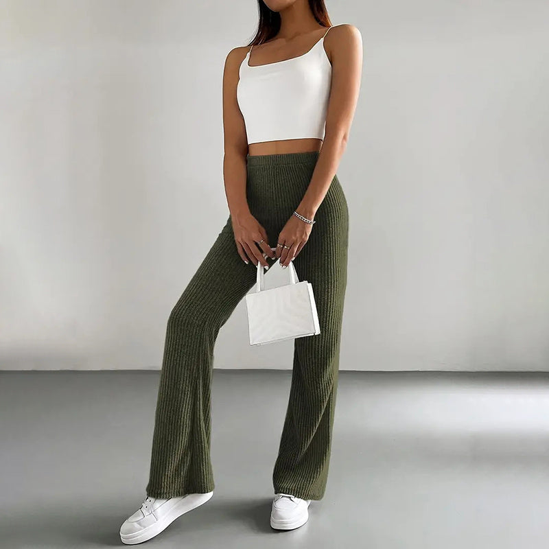 Solid Rib-Knit Pull-On Jogger Pants for Women