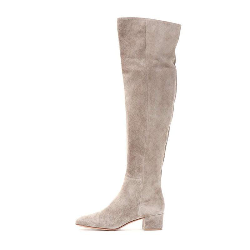 Desert Rose Suede Over the Knee Boots for Cowgirl Fashion - Comfortable & Stylish in genuine cowhide suede with side zipper and thick heel