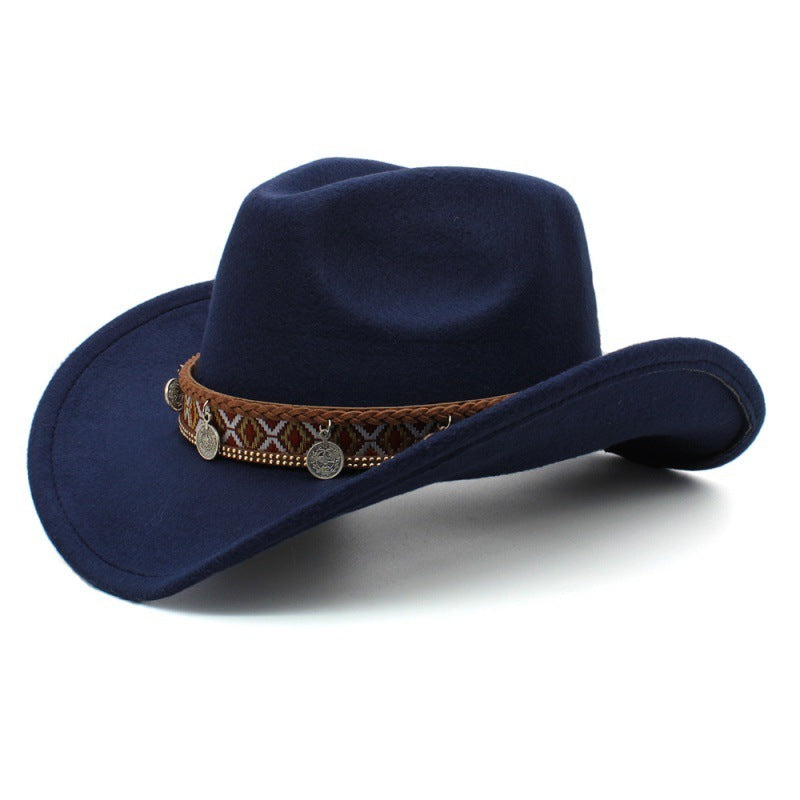 Navy Western Charm Woolen Cowgirl Hat with vintage charm band
