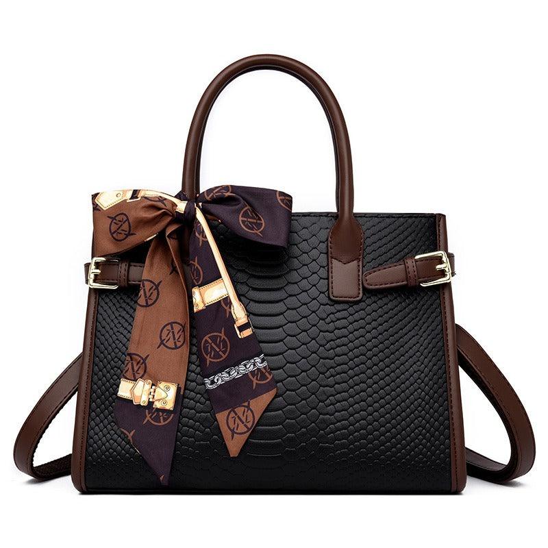 Serpent Luxe Snakeskin Handbag - Elegant Leather Commuter Bag for Stylish Women with decorative scarf