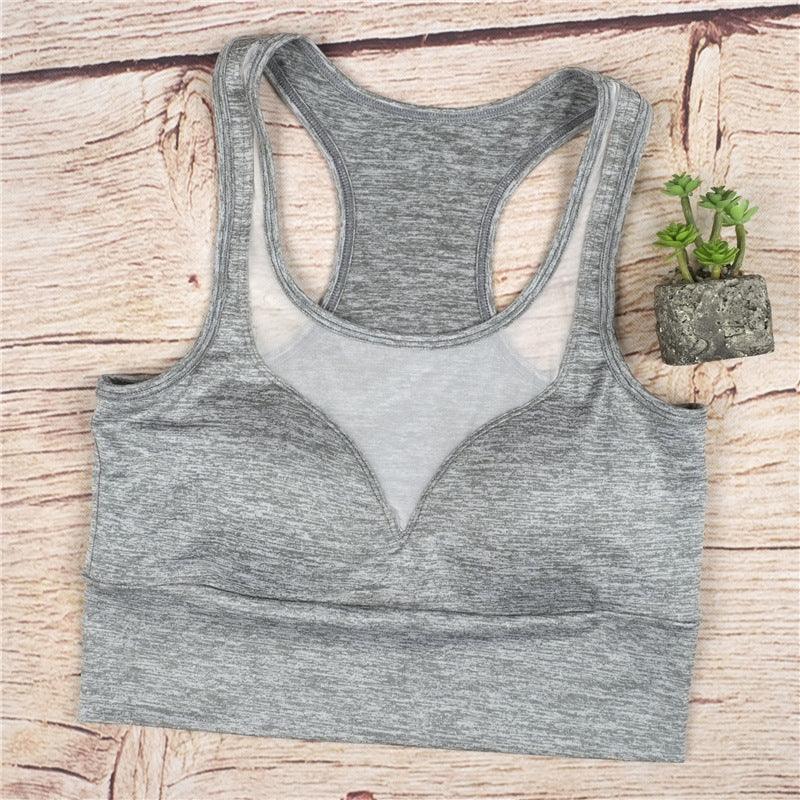 Mesh Insert Sports Bra Yoga Top | Stylish Country Girl Activewear for Fitness & Yoga displayed on wooden background.