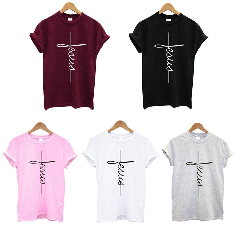 The Cross T-Shirt | Country Girl Faith Shirt for Spring & Summer with Jesus cross design in various colors.