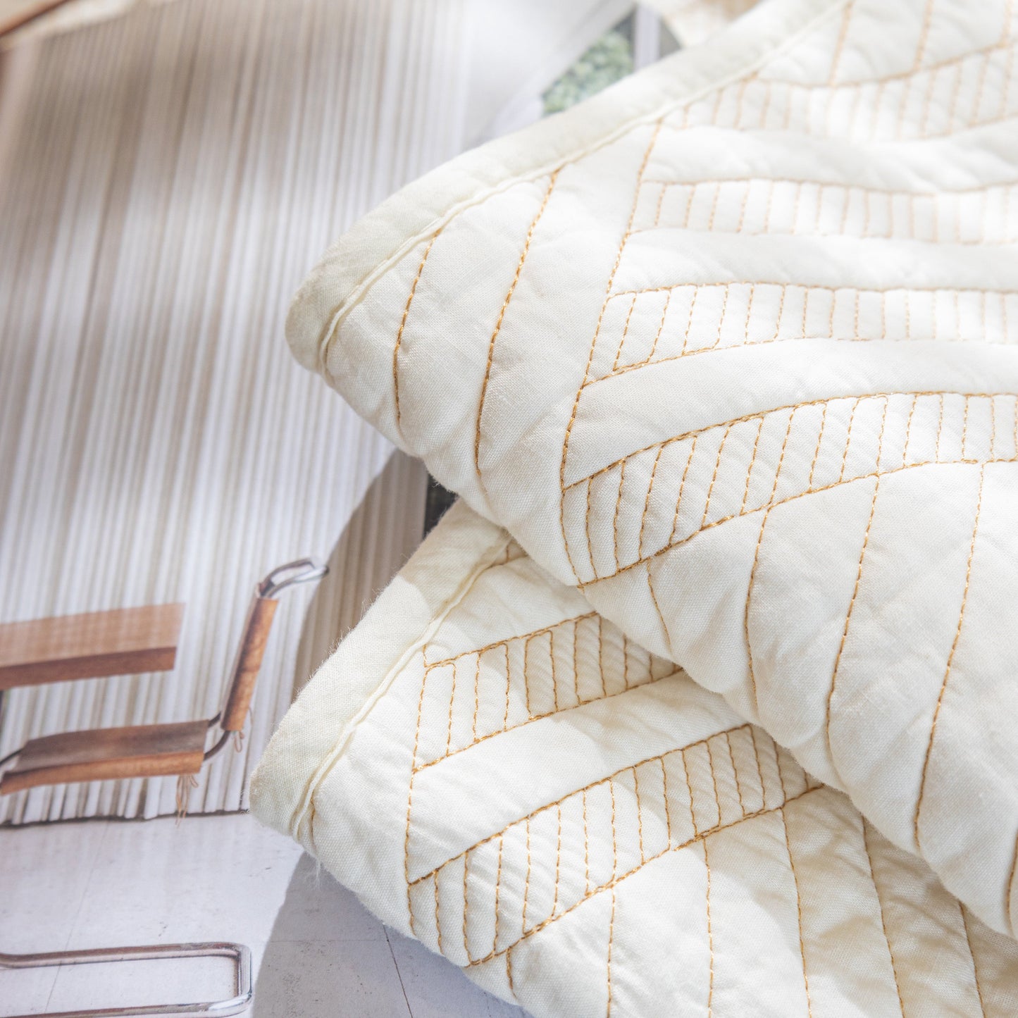 Quilted Geometric Cotton Sofa Cover with diagonal stitching and non-slip backing, Non-Slip & Thick Padded Furniture Covers