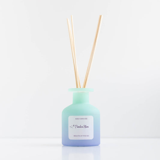 Reed Diffuser - Breathe of The Sea in frosted glass with natural reeds, luxurious and long-lasting fragrance, elegant home decor.