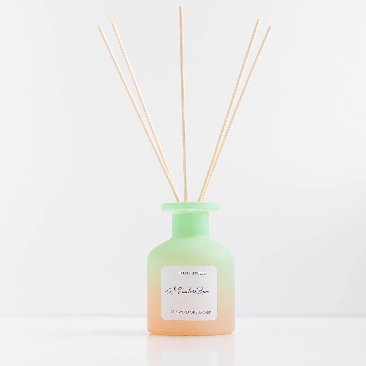 Reed Diffuser - The Wind of Summer with frosted glass and reed sticks, featuring exotic long-lasting fragrance.