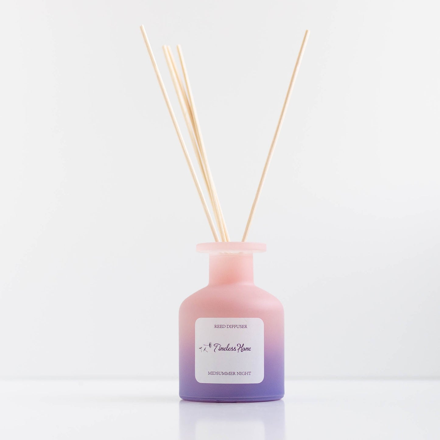 Reed Diffuser - Midsummer Night in frosted glass with all-natural reed sticks, luxurious handcrafted fragrance with notes of orange and jasmine.