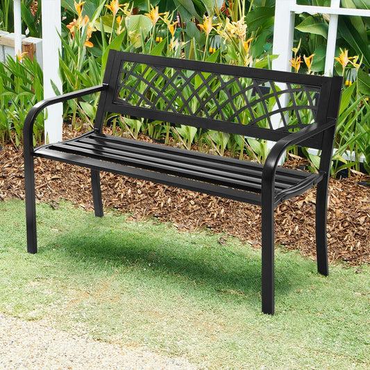 Bench Deck with Steel Frame for outdoor featuring comfortable PVC mesh backrest.