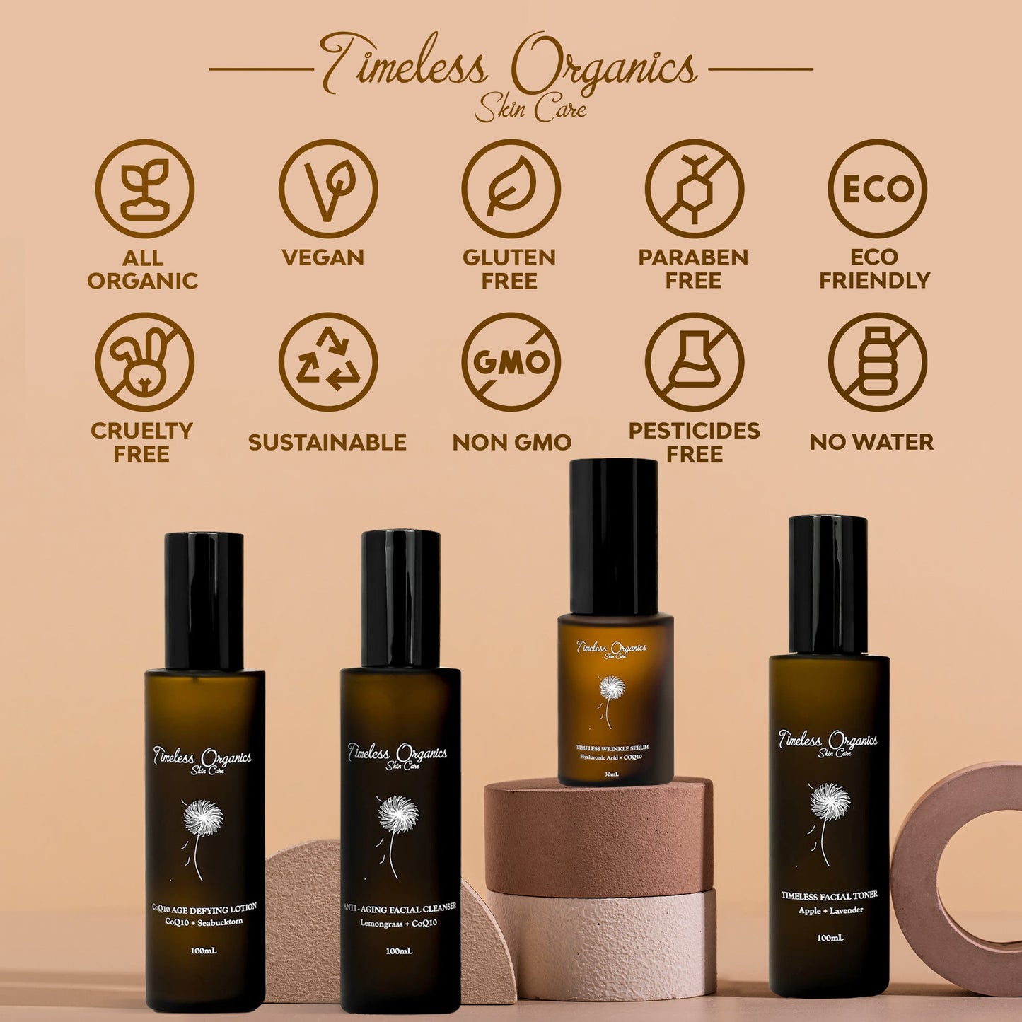 Anti-Aging Kit from Timeless Organics featuring organic, vegan, cruelty-free skincare products with eco-friendly packaging.