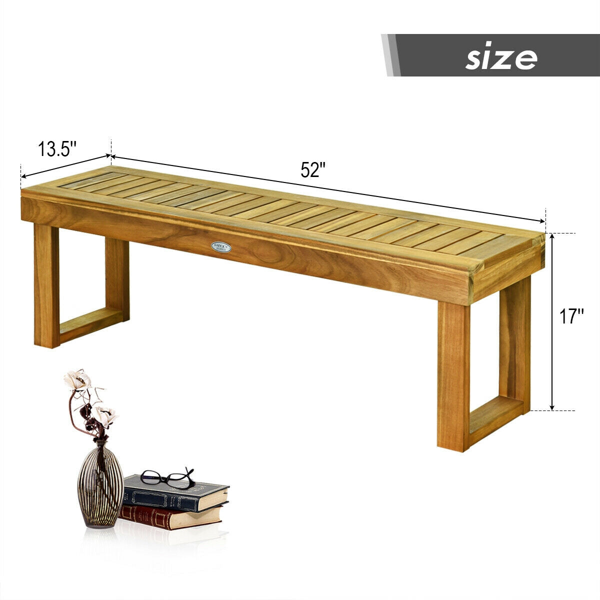 52 Inch Acacia Wood Dining Bench with Slatted Seat dimensions