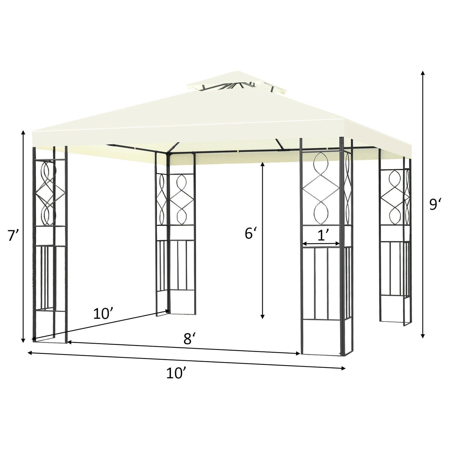 2 Tiers 10 x 10 Feet Patio Gazebo Canopy Tent with decorative steel footings for stability and style