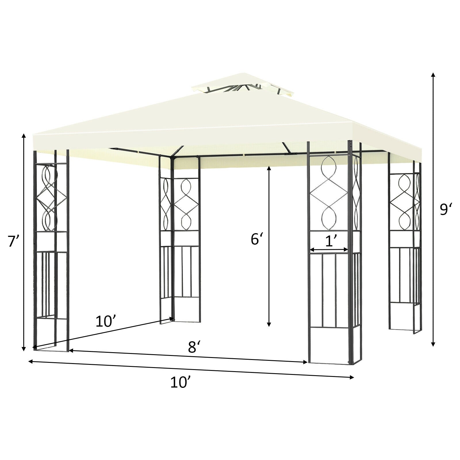 2 Tiers 10 x 10 Feet Patio Gazebo Canopy Tent with decorative steel footings for stability and style
