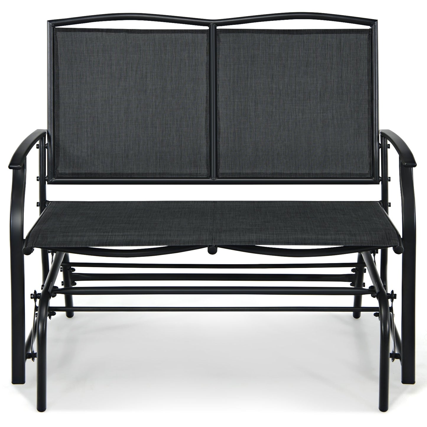 Iron Patio Rocking Chair for Outdoor Backyard and Lawn-Black, sturdy and stylish bench for comfort and relaxation, seats two people.