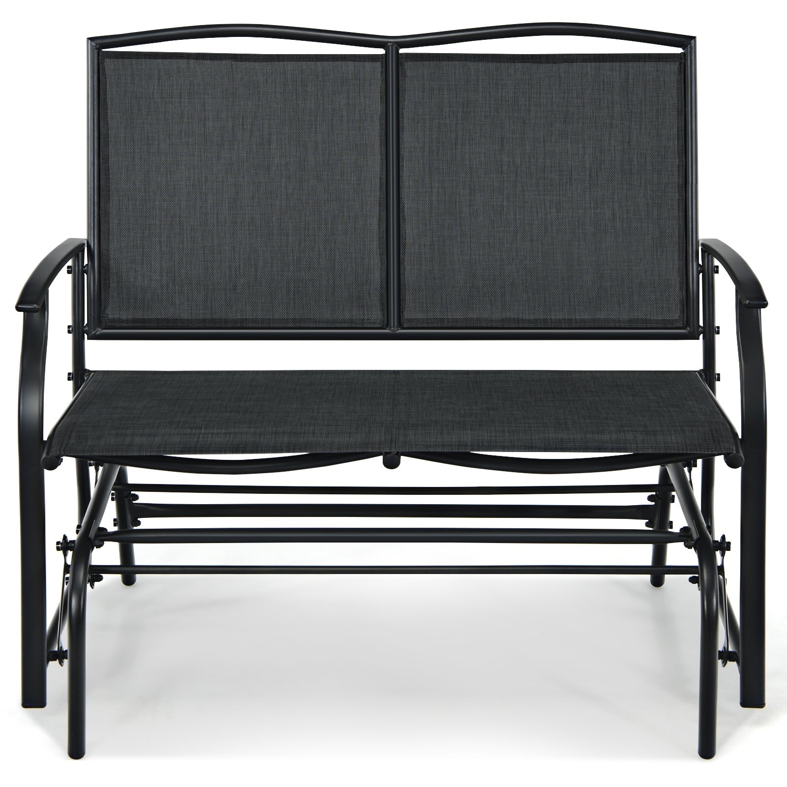 Iron Patio Rocking Chair for Outdoor Backyard and Lawn-Black, sturdy and stylish bench for comfort and relaxation, seats two people.